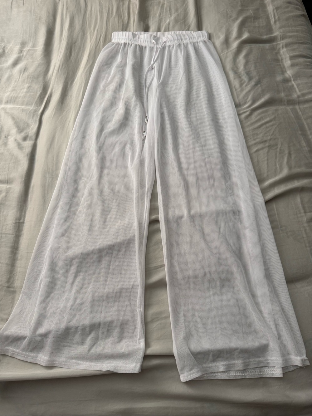Women’s White Sheer Wide-Leg Lounge Pants